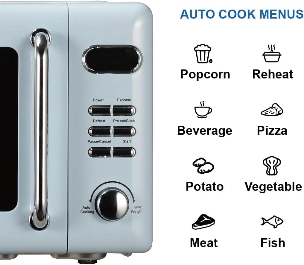 Emerson 0.7 Cu Ft, 700W Thunderbird Blue Retro Countertop Microwave Oven, MWR7020BL