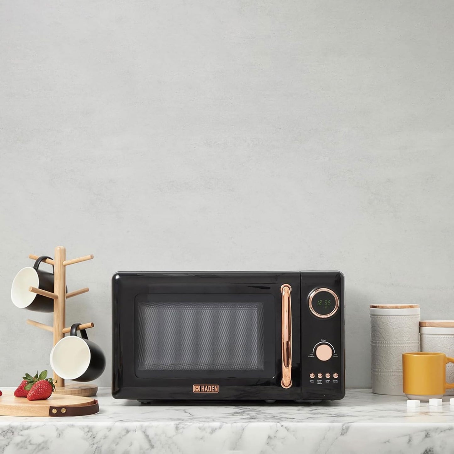 Haden 700W 0.7 Cubic Foot Microwave Oven w/ Digital Controls, Black/Copper
