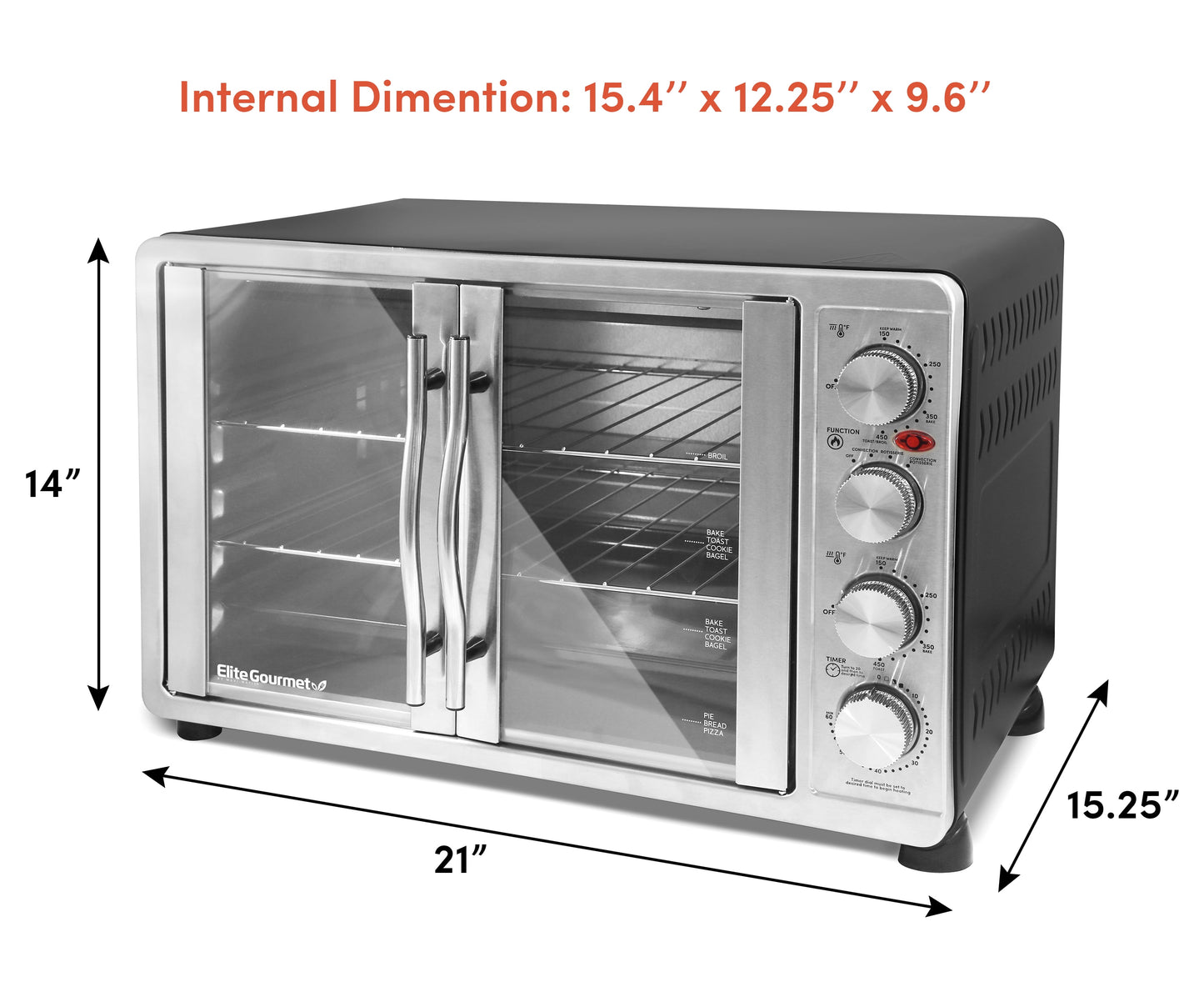 Elite Platinum Double Door Countertop Microwave Oven in Stainless Steel