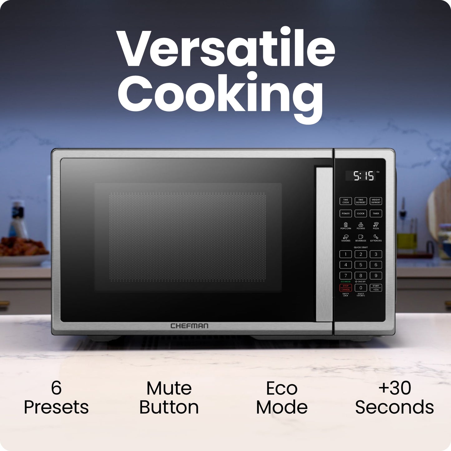 Chefman 1.1 Cu ft Countertop Microwave Oven, 1000 Watts - Stainless Steel