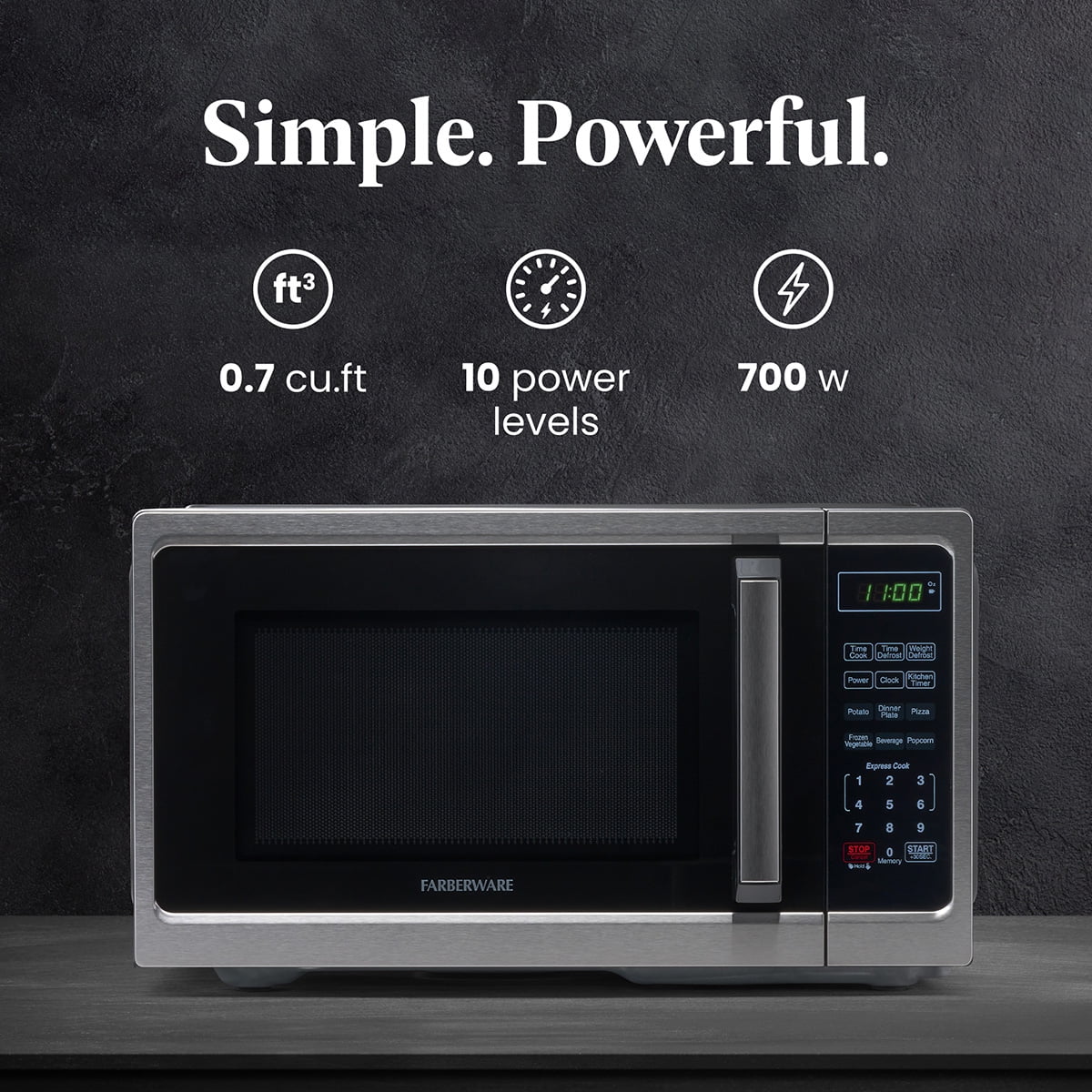 Farberware Classic 0.9 Cu. Ft 900-Watt Microwave Oven, Stainless Steel