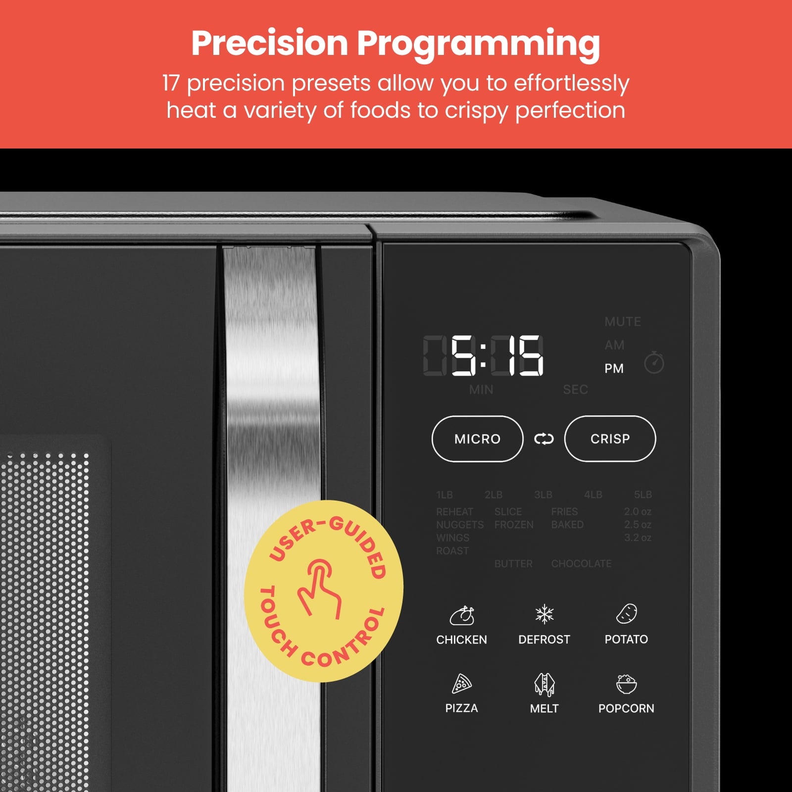 Chefman Microcrisp 1.1 cu. ft. Countertop Microwave Oven + Crisper, 1800 Watts - Black