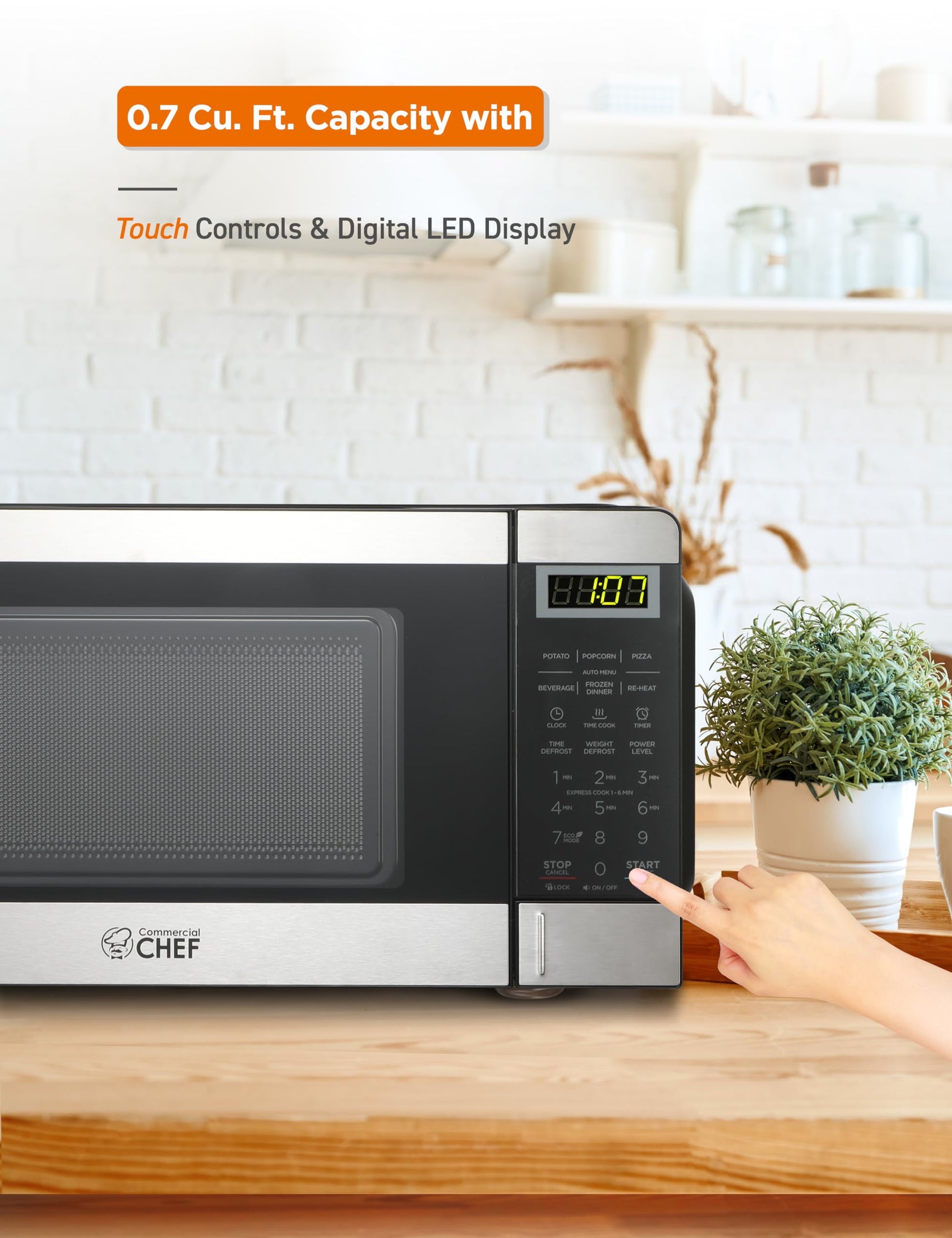 Commercial Chef CHM770SS Countertop Microwave Oven, 0.7 Cubic feet, Stainless Steel, Condition: New