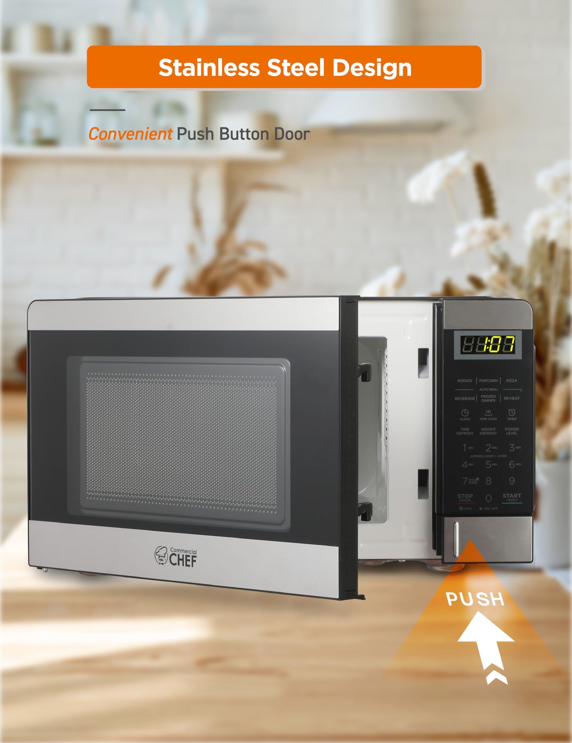 Commercial Chef CHM770SS Countertop Microwave Oven, 0.7 Cubic feet, Stainless Steel, Condition: New