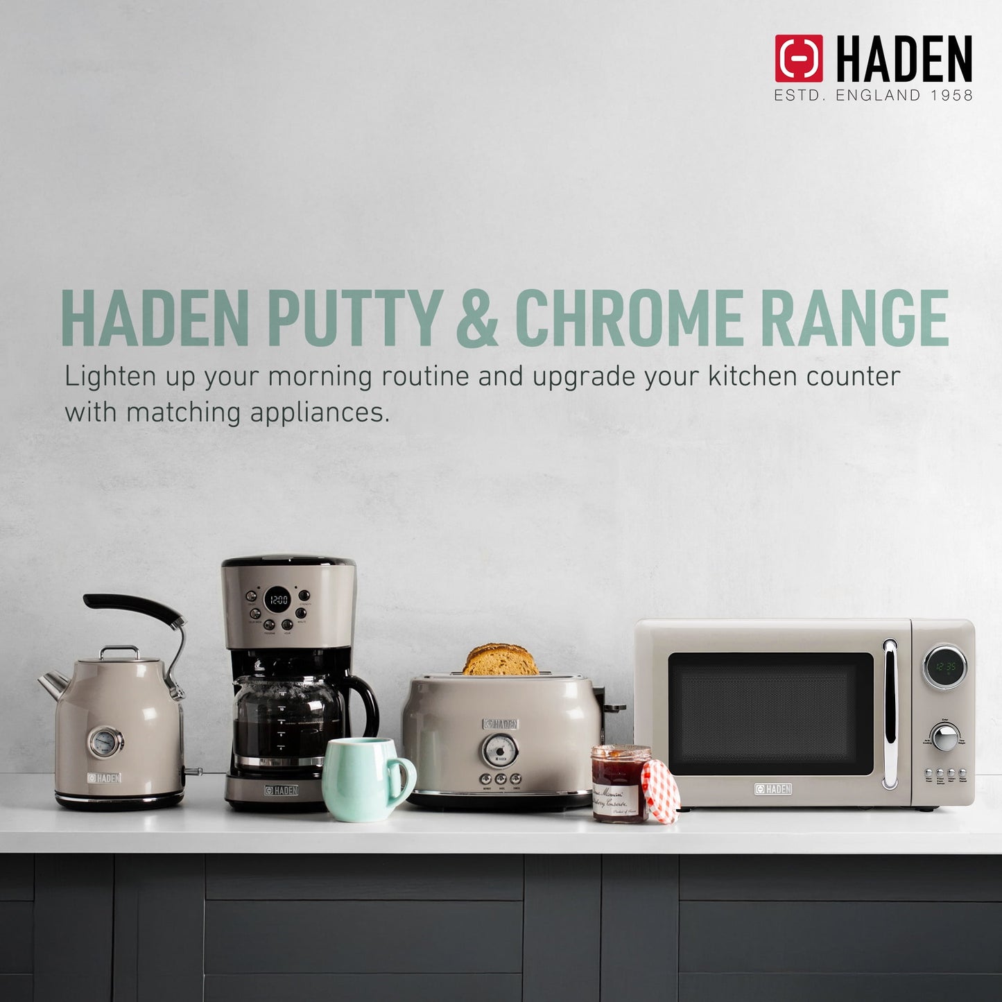 Haden 700W 0.7 Cubic Foot Microwave Oven w/ Digital Controls, Putty/Chrome