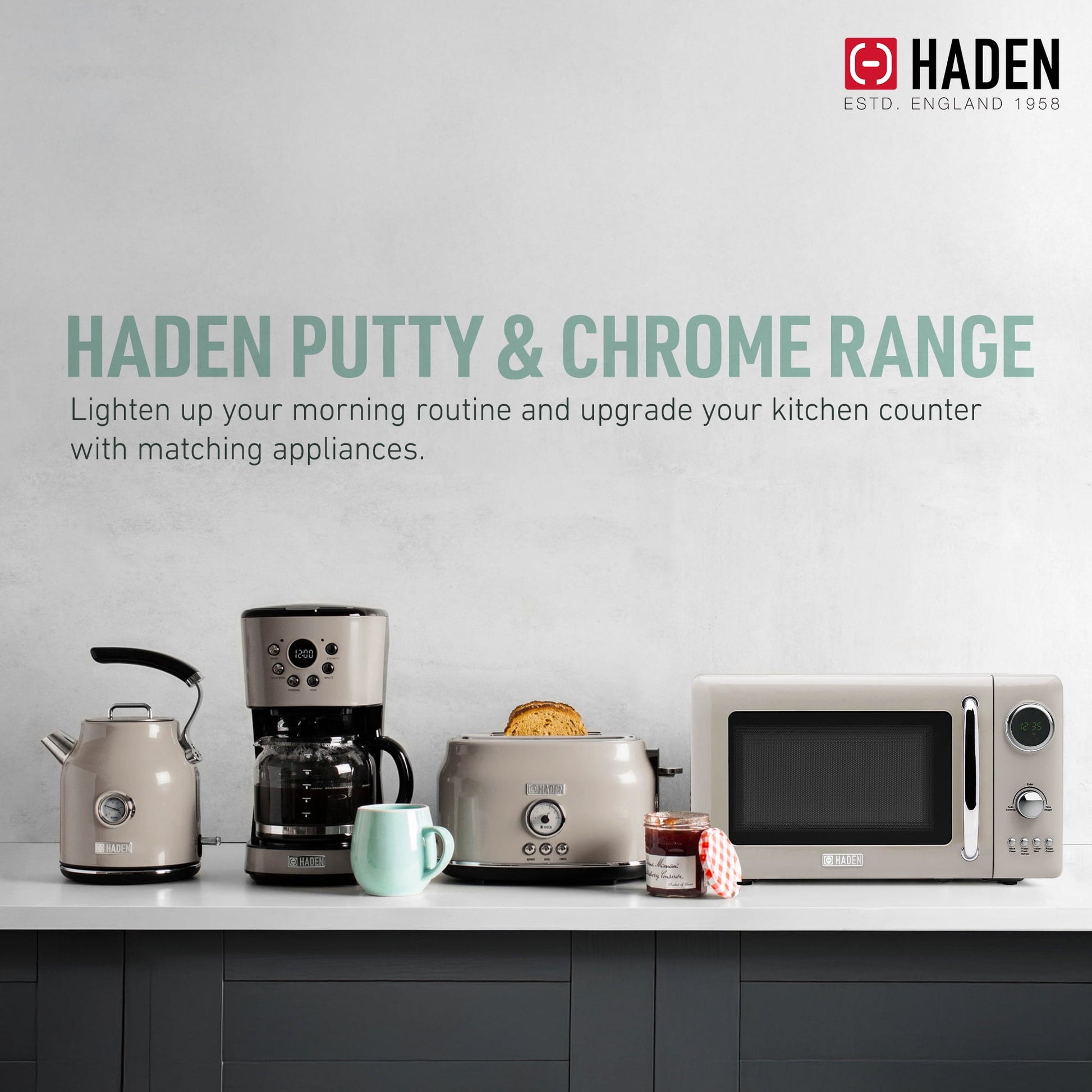 Haden 700W 0.7 Cubic Foot Microwave Oven w/ Digital Controls, Putty/Chrome