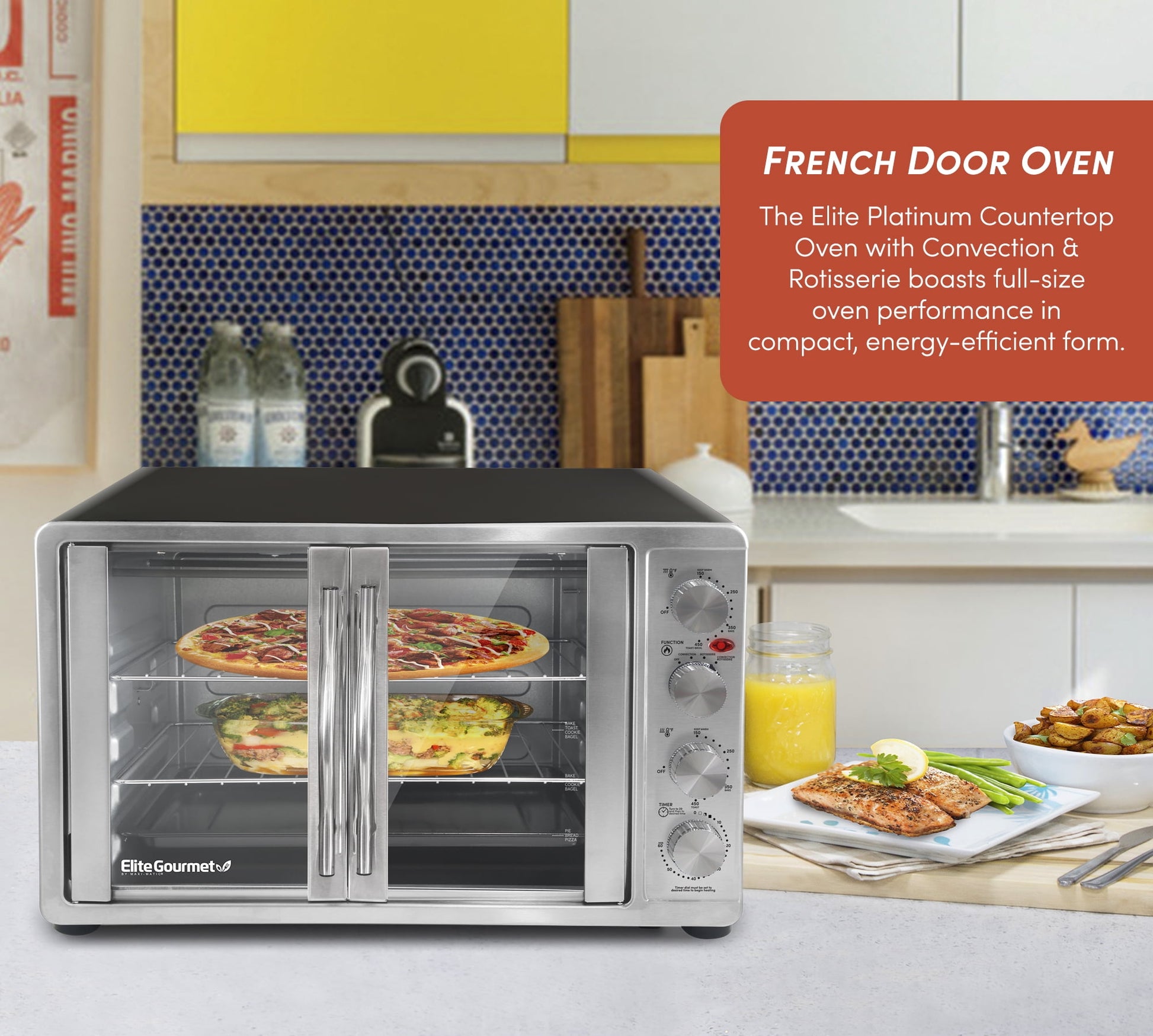 Elite Platinum Double Door Countertop Microwave Oven in Stainless Steel