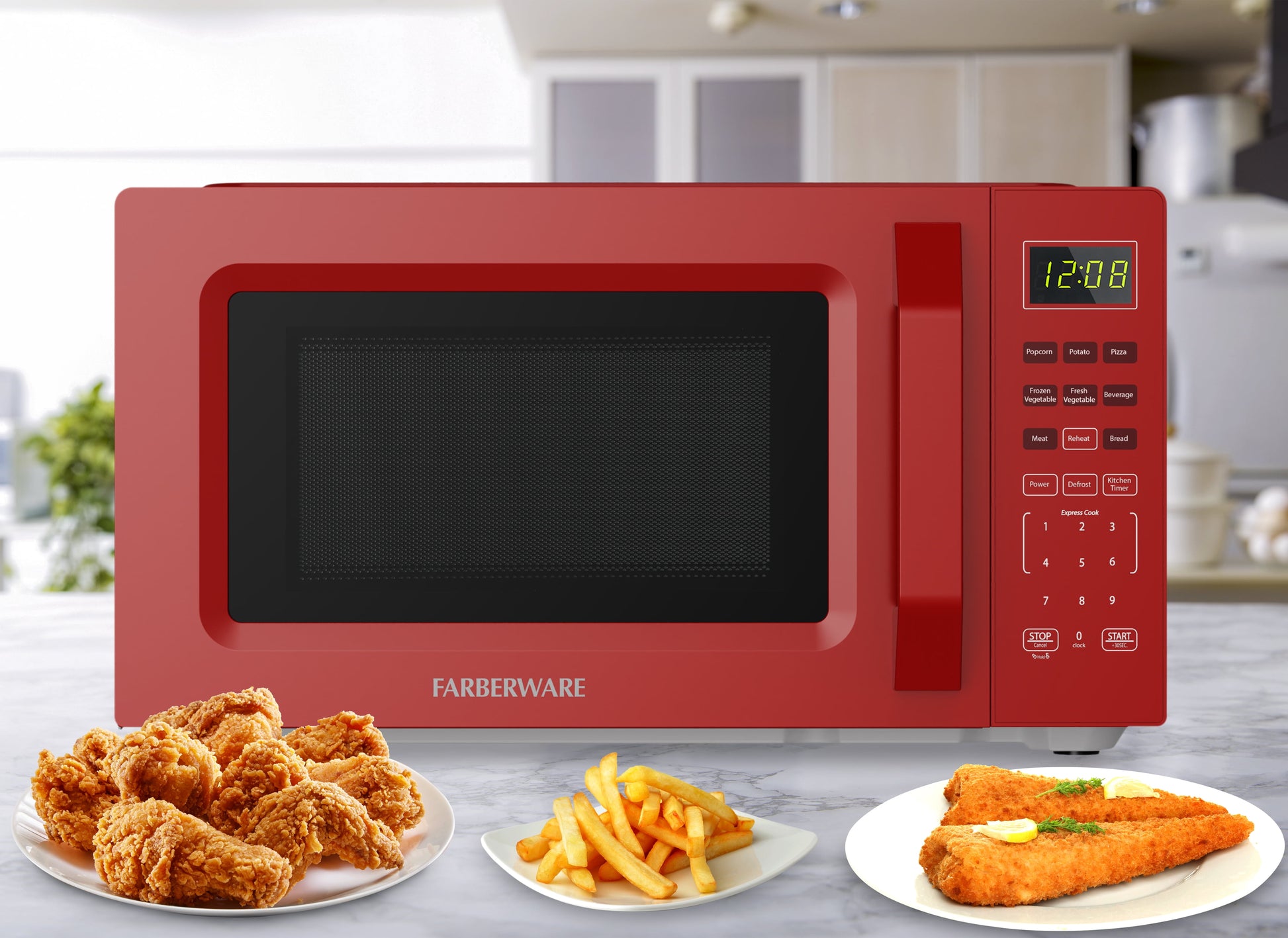 Farberware 700-Watt Compact Countertop Microwave Oven – 0.7 Cu. Ft., Red