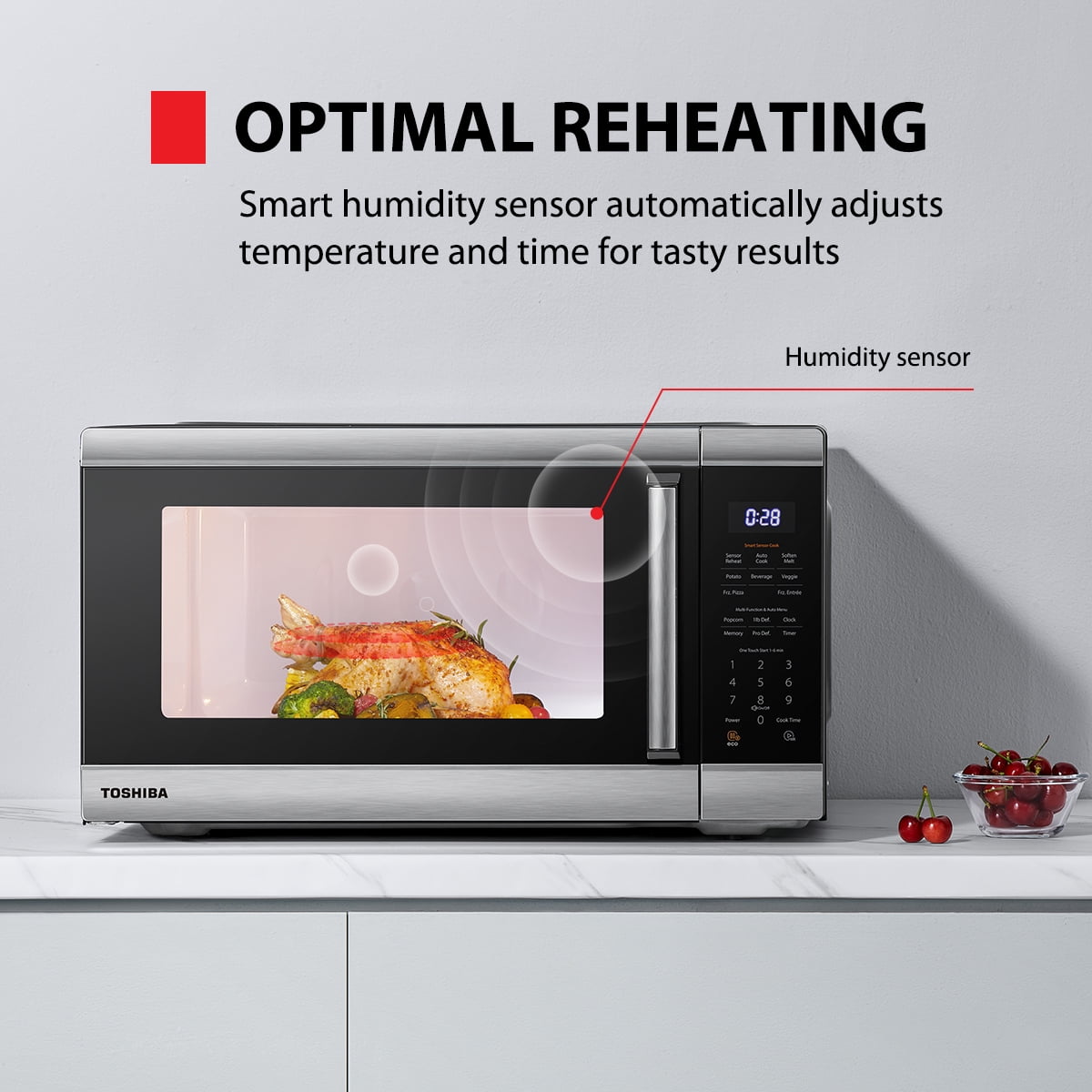 Toshiba 2.0 Cu. ft. Family-Size 1200-Watt Stainless Steel Microwave Oven with Sensor