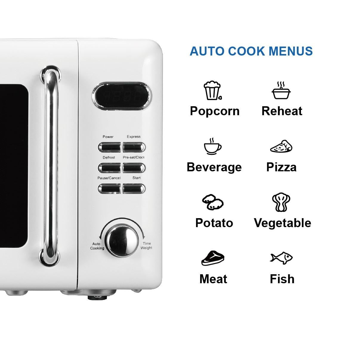 Emerson 0.7 Cu Ft, 700W White Retro Countertop Microwave Oven, MWR7020W