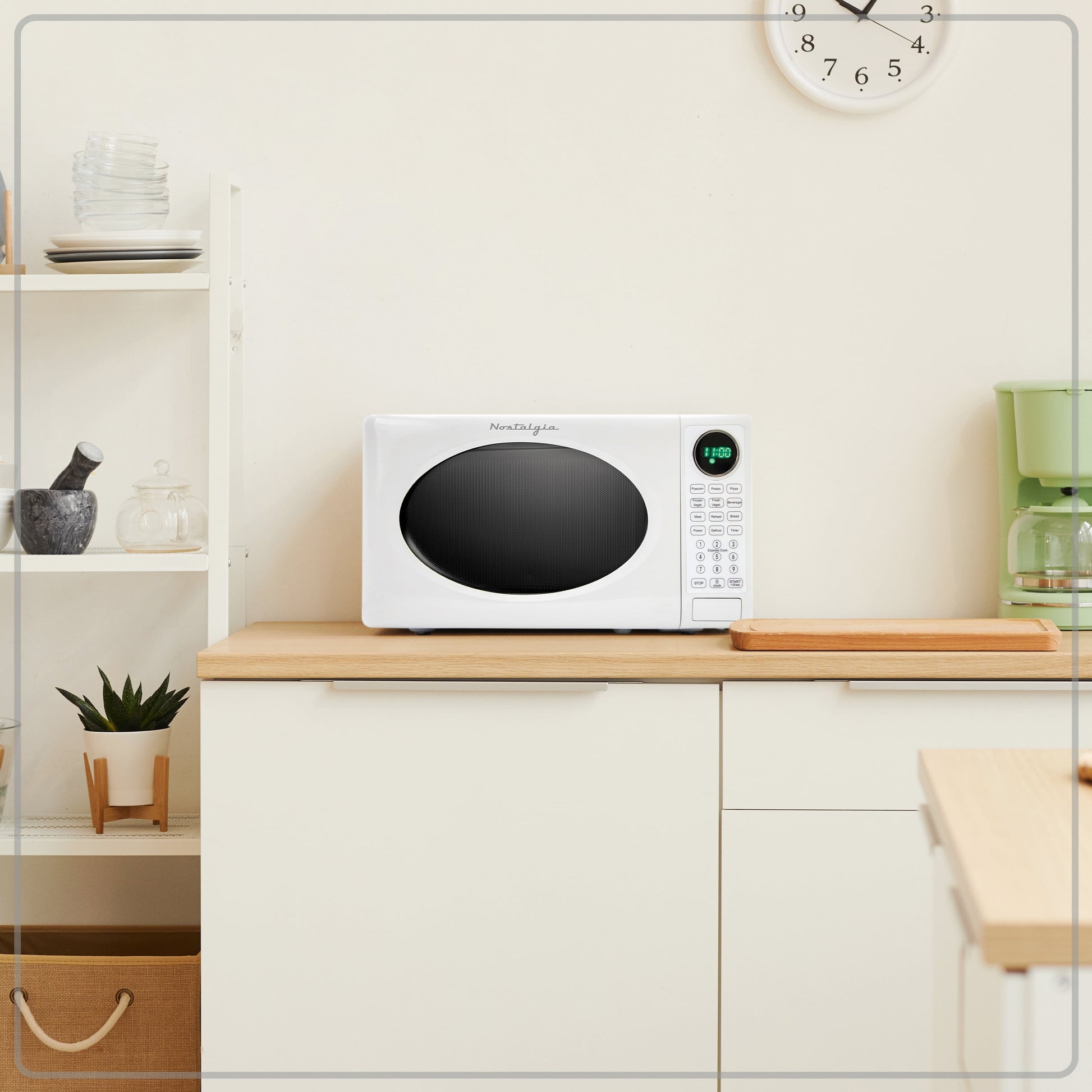 Nostalgia 0.7 Cu. ft. Modern Retro Countertop Microwave Oven and Accessory Bundle, White